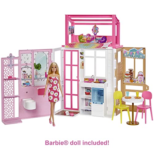 Barbie Dollhouse with Doll, 2 Levels & 4 Play Areas, Fully Furnished - sctoyswholesale
