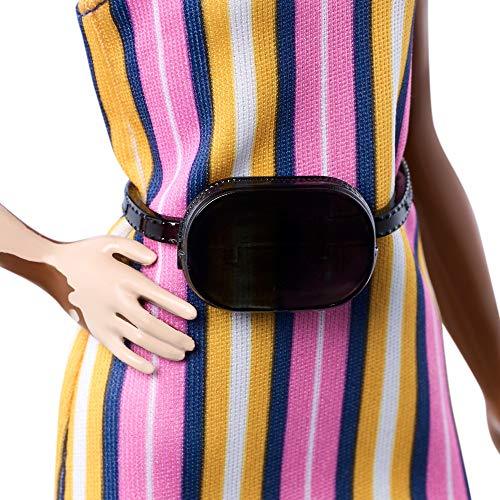 Barbie Fashionistas Doll with Vitiligo and Curly Brunette Hair Wearing Striped Dress and Accessories #135 - sctoyswholesale