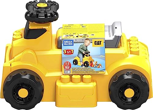 MEGA BLOKS Cat Fisher-Price Toddler Blocks Building Toy, Large Dump Truck with 11 Pieces and Storage, Yellow, Gift Ideas for Kids