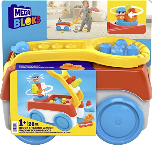 Mega BLOKS Block Spinning Wagon Toy Building Set with 1 Spinning Wagon, 19 Big Blocks and 1 Block Buddies Figure