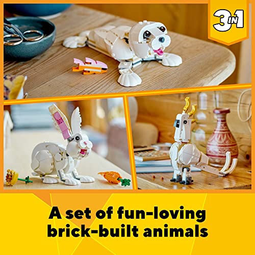 LEGO Creator 3in1 White Rabbit Animal Toy Building Set 31133, Easter Bunny to Seal and Parrot Figures, Easter Basket Stuffers for Kids Aged 8 Plus Years Old