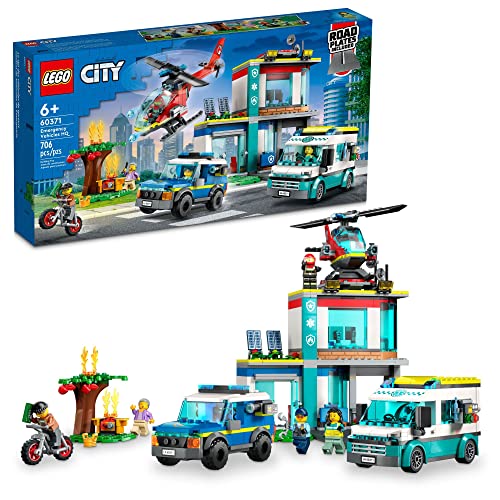 LEGO City Emergency Vehicles HQ 60371 Police, Fire and Ambulance Building Toy Set