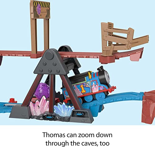 Fisher-Price Thomas and Friends Toy Train Set with Motorized Thomas Train and Tipping Bridge, 8 Feet of Track, Crystal Caves Adventure Set