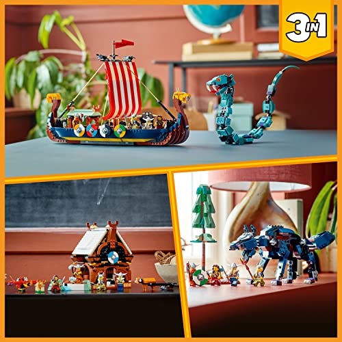 LEGO Creator 3in1 Viking Ship and The Midgard Serpent 31132 Building Toy Set for Boys, Girls, and Kids Ages 9+ (1,192 Pieces)