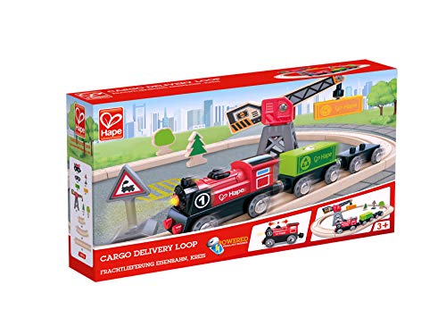 Hape Cargo Delivery Loop Train and Railway Toy Set Multicolor, 19.69" L x 15.75" W x 4.72" H