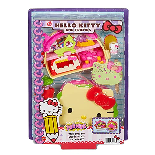 Hello Kitty Taco Party Compact Playset with 2 Sanrio Minis Figures, Stationery Notepad and Accessories - sctoyswholesale