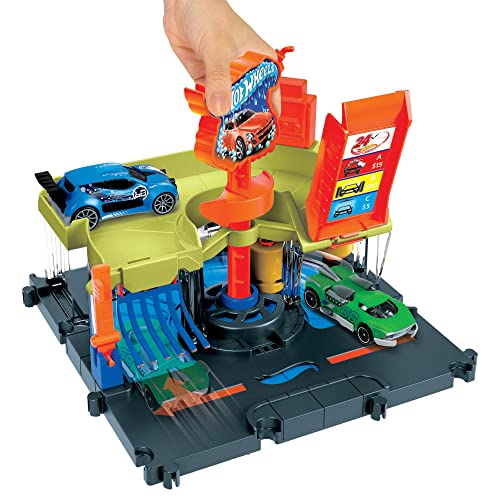 Hot Wheels City Downtown Express Car Wash Playset with 1 Car, Connects to Other Playsets & Tracks