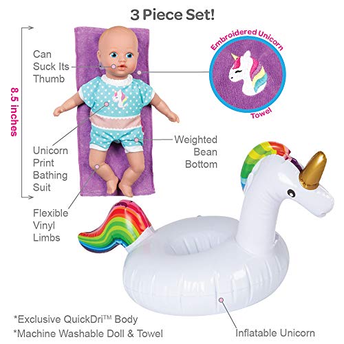 Adora Water Baby Doll, SplashTime Baby Tot Magical Unicorn 8.5 inch Doll for Bathtub/Shower/Swimming Pool Time Play