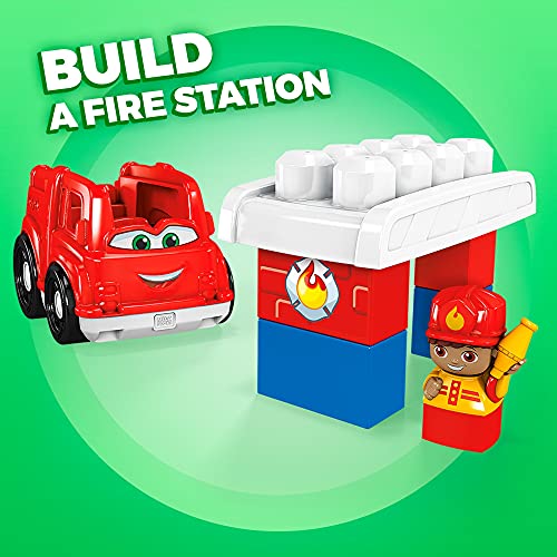 Polly Pocket Fisher-Price Toddler Building Blocks, Freddy Fire Truck With 6 Pieces And Storage, 1 Figure, Red, Toy Car