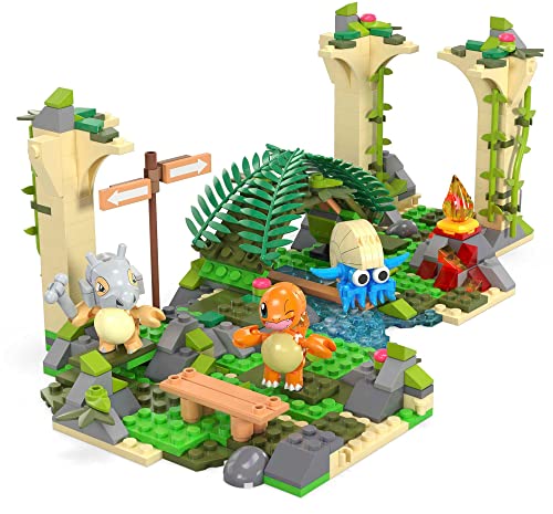 MEGA Pokémon Action Figure Building Toy, Jungle Ruins with 464 Pieces, Motion and 3 Characters, Cubone Charmander Omanyte, Gift Idea for Kids