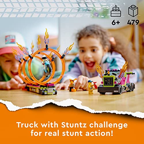 LEGO City Stuntz Stunt Truck & Ring of Fire Challenge 60357 with Flywheel-Powered Motorcycle Toy and Minifigures, Fun Gift for Kids Ages 6 Plus, 2023 Set