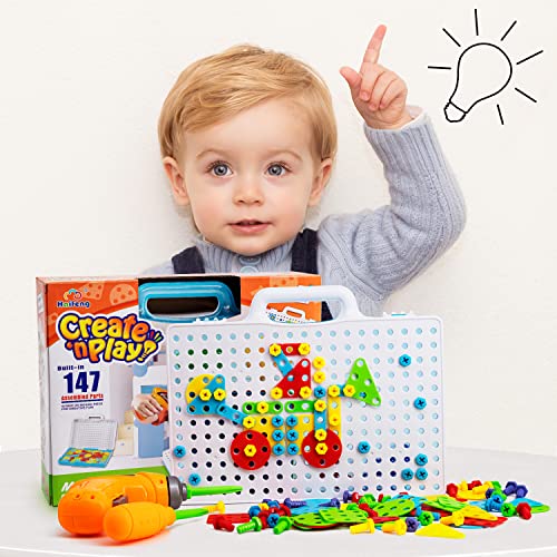 144 Pieces Creative Mosaic Puzzle Toy with Electric Drill Screw Tool Set, DIY Construction Engineering Building Blocks STEM Learning Toy - sctoyswholesale