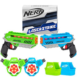 NERF Laser Strike 2 Player Lazer Tag Pack - Indoor or Outdoor Game for Girls, Boys, Families, and Adults - Includes 2 Blasters with 300 ft Range, 2 Vests, and 2 Holsters, Multicolor