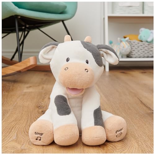 GUND Baby Buttermilk The Cow Animated Plush, Singing Stuffed Animal Sensory Toy, Sings Old Macdonald and Teaches Animal Sounds, Cream/Grey, 12”