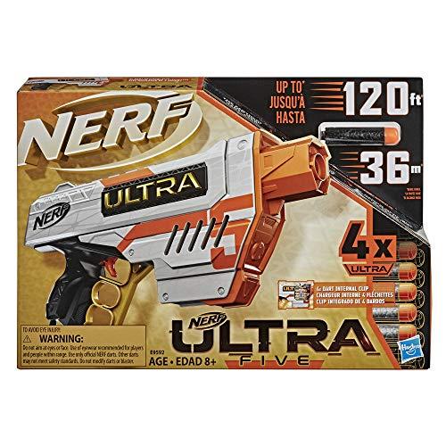 NERF Ultra Five Blaster -- 4-Dart Internal Clip, 4 Ultra Darts, Dart Storage - sctoyswholesale