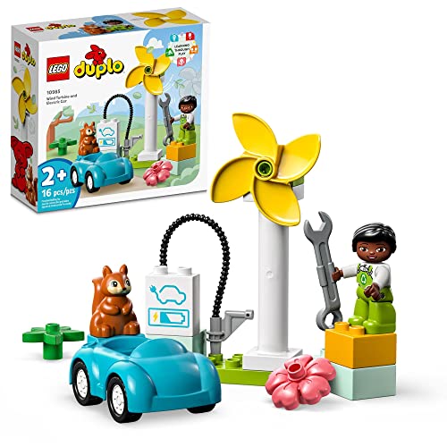 LEGO DUPLO Town Wind Turbine and Electric Car Early Development Building Toy, Includes Charging Station for Pretend Play, Great Gift for Toddler Boys and Girls Ages 2 Years