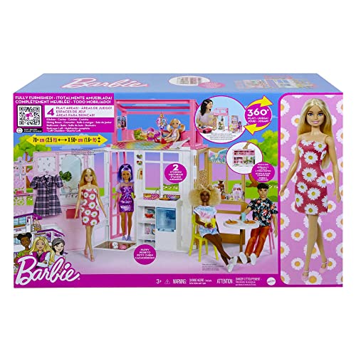 Barbie Dollhouse with Doll, 2 Levels & 4 Play Areas, Fully Furnished - sctoyswholesale