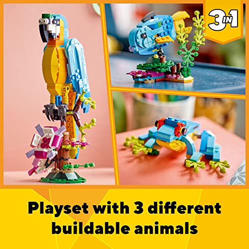 LEGO Creator 3 in 1 Exotic Parrot to Frog to Fish 31136 Animal Figures Building Toy, Creative Toys and Easter Gift for Kids Ages 7 and up