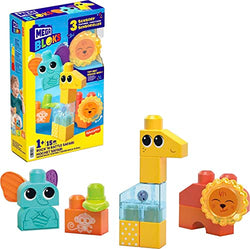 Mega BLOKS Sensory Toys for Toddlers, Rock n Rattle Safari with Building Blocks Elephant, Giraffe and Lion, Endorsed by Fisher-Price