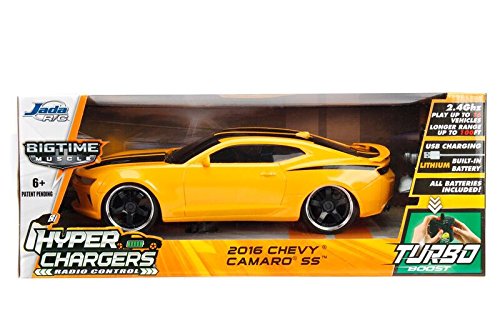 Jada 98728 Toys Hyperchargers 1: 16 Big Time Muscle R/C '16 Chevy Camaro Ss Vehicle, 1/16 Scale, Yellow With Black Stripes