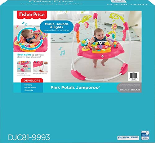 Fisher-Price Jumperoo Baby Bouncer and Activity Center with Spinning Seat plus Lights Music Sounds and Baby Toys, Pink Petals