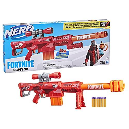 NERF Fortnite Heavy SR Blaster Scope, Big Blaster, 6 Mega Darts