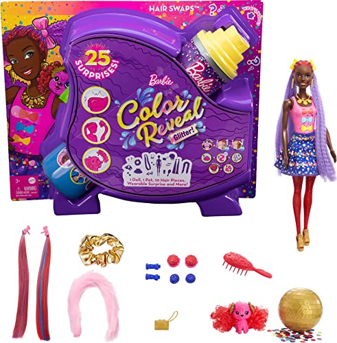 Barbie Color Reveal Doll with 7 Surprises: 4 Mystery Bags Contain Surprise  Hair Piece, Skirt, Shoes & Earrings; Water Reveals Doll's Look & Color