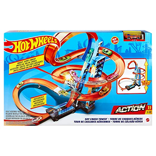 Hot Wheels Sky Crash Tower Track Set 2.5 Ft High, Motorized Booster an –  Square Imports