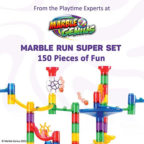 Marble Genius Marble Run (150 Complete Pieces) Maze Track or Building Toys for Kids Ages 4-8, for Adults, Teens, and Toddlers, (85 Translucent Marbulous Pieces + 65 Glass-Marble Set), Super Set