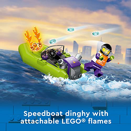 LEGO City Fire Rescue Boat 60373, Toy Floats on Water, with Jetpack, Dinghy and 3 Minifigures