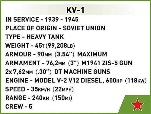 COBI Historical Collection: World War II KV-1 Heavy Tank (2555) , Green - sctoyswholesale