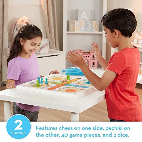 Melissa & Doug Double-Sided Wooden Chess & Pachisi Board Game with 42 Game Pieces - sctoyswholesale