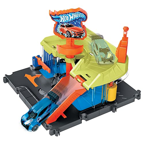 Hot Wheels City Downtown Express Car Wash Playset with 1 Car, Connects to Other Playsets & Tracks