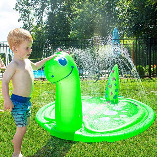Good Banana Dinosaur Splashy Sprinklers, Kids’ JumBacbo Splash Pad & Pool with 360-Degree Sprinklers, 6 Ft Long