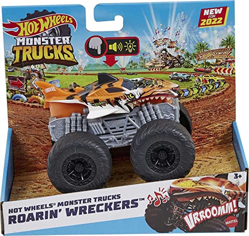 Hot Wheels Monster Trucks Roarin’ Wreckers, 1 1:43 Scale Truck with Lights  & Sounds