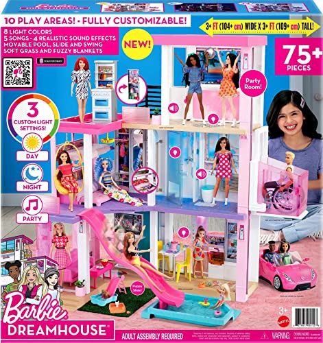 Barbie Dreamhouse (3+ft) 3-Story Dollhouse Playset with Pool & Slide, Party Room, Elevator, Puppy Play Area - sctoyswholesale