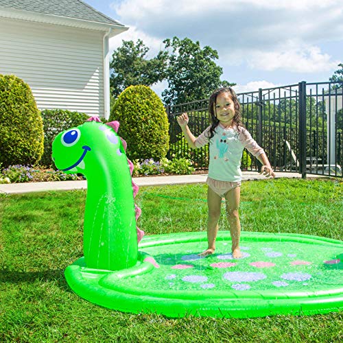 Good Banana Dinosaur Splashy Sprinklers, Kids’ JumBacbo Splash Pad & Pool with 360-Degree Sprinklers, 6 Ft Long