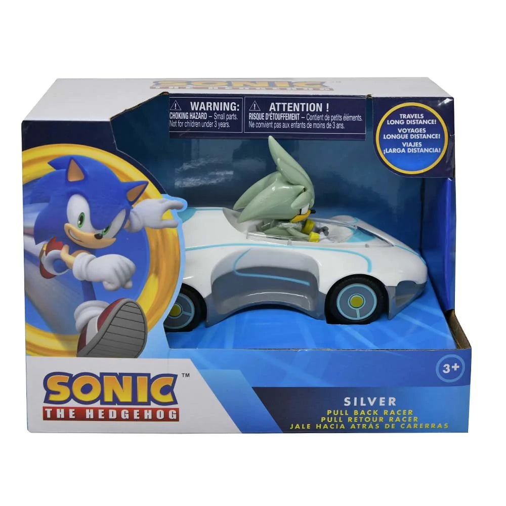 Sonic The Hedgehog Silver Toy Race Car Set – Paquete de regalo Sonic con  calcomanías plateadas Pull Back Racecar Plus y más | Juego de autos de