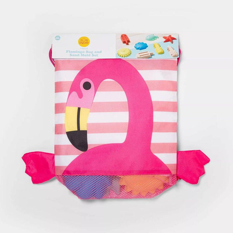 Flamingo Drawstring Bag Sand Mold Set 7pc - Sun Squad - sctoyswholesale