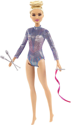 Barbie Rhythmic Gymnast Blonde Doll 12" with Colorful Metallic Leotard, 2 Batons & Ribbon Accessory - sctoyswholesale