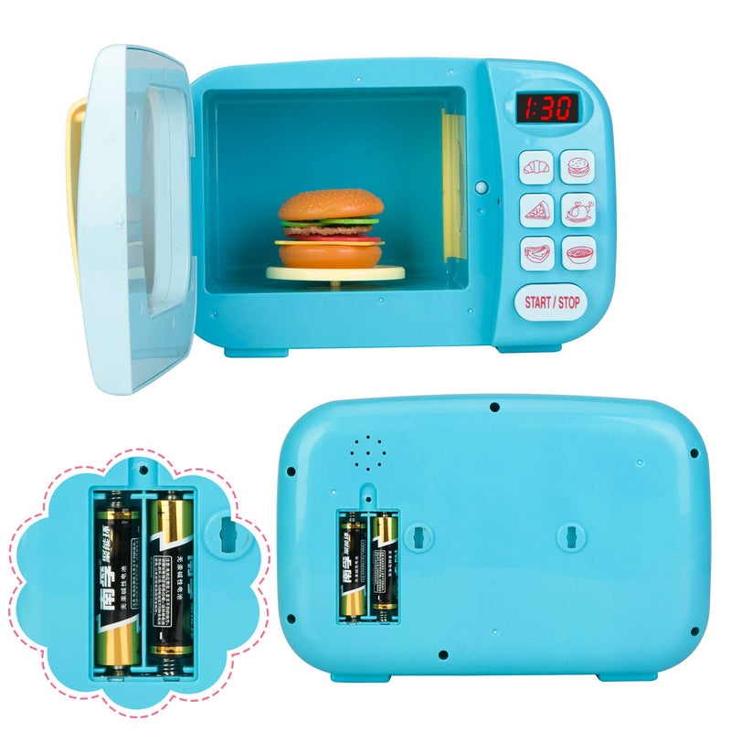 Microwave Kitchen Play Set with Light Sound for Kids with Pretend Fake Food