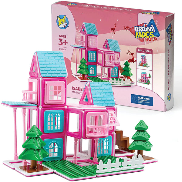 BRAINY MAGS BUILD Kids Building Set - Isabella's House Set with 88-Piece Magnetic Building Tiles - sctoyswholesale