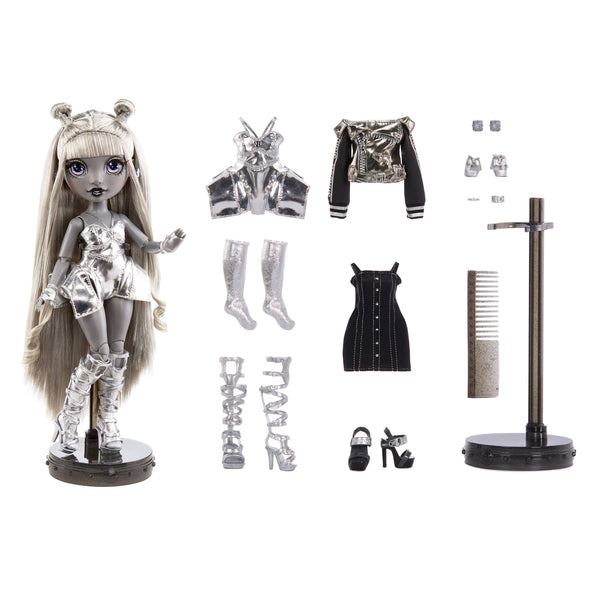 Rainbow High Shadow Series 1 Luna Madison- Grayscale Fashion Doll. 2 Metallic Grey Designer Outfits to Mix & Match