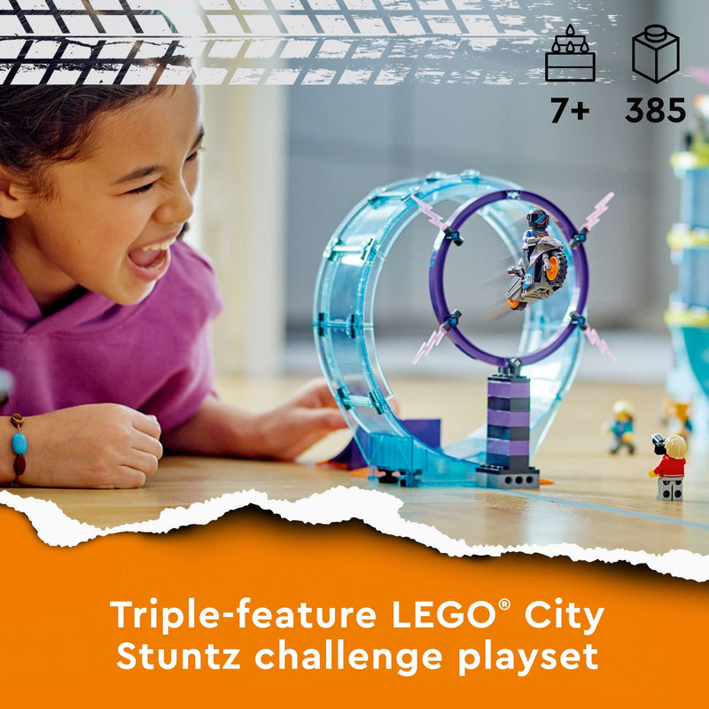 LEGO City Stuntz Ultimate Stunt Riders Challenge 60361, 3in1 Stunts for 1 or 2 Player Action, with 2 Flywheel-Powered Toy Motorcycles for Kids, 2023 Set