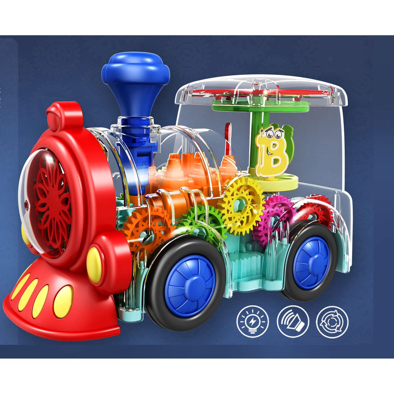 Electric Gear Train Toys, Transparent Gear Car Toy with Light Music - sctoyswholesale