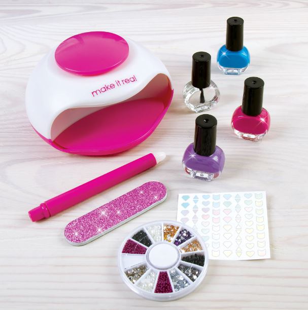 Make It Real Glitter Dream Nail Spa - Complete Nail Art Boutique, 9 Piece Set, At Home Manicure & Pedicure, Tweens & Girls, Nail Polish, Nail Dryer & Accessories, All-In-One Nail Kit, Kids Ages 8+