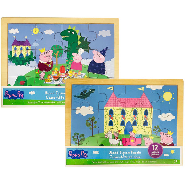  Cartoon drawings on two Peppa Pig Wooden Jigsaw Puzzle boxes.