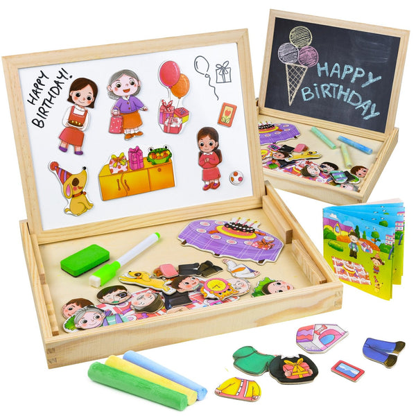 Play Brainy Educational Magnetic Toys with Magnet Board, Dry Erase Board, and 47 Interactive Wooden Characters - sctoyswholesale