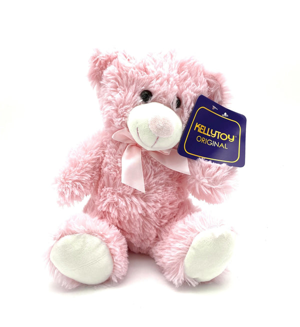 10" Plush Sitting Bear With a Bow (Pink, Blue) - sctoyswholesale