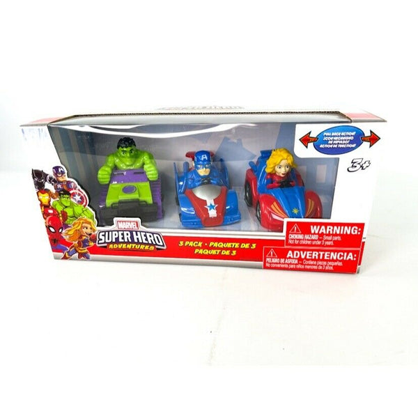 Marvel Super Hero Adventures 3 Pack Vehicle Set Race Cars Hulk Captain America - sctoyswholesale
